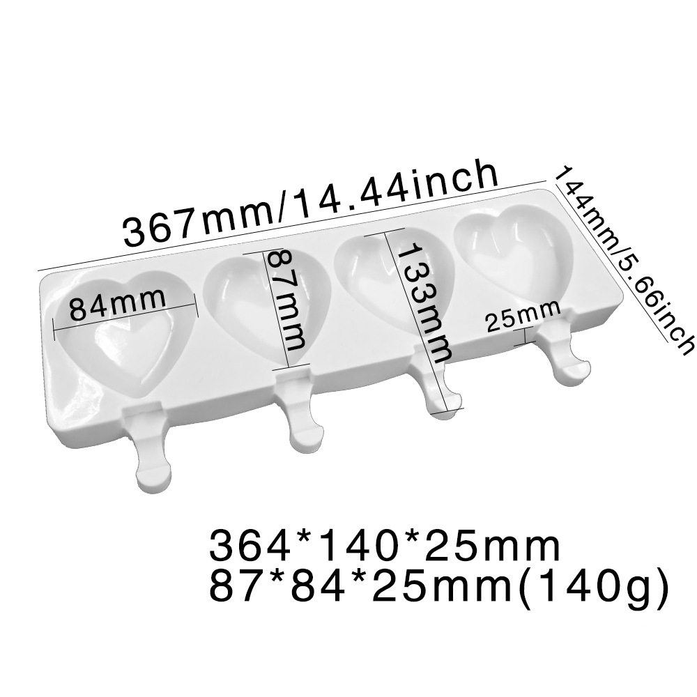 Silicone Heartshaped Ice Cream Mold 4 Holes Popsicle Maker Freezer Safe Chocolate Dessert Mould - 2