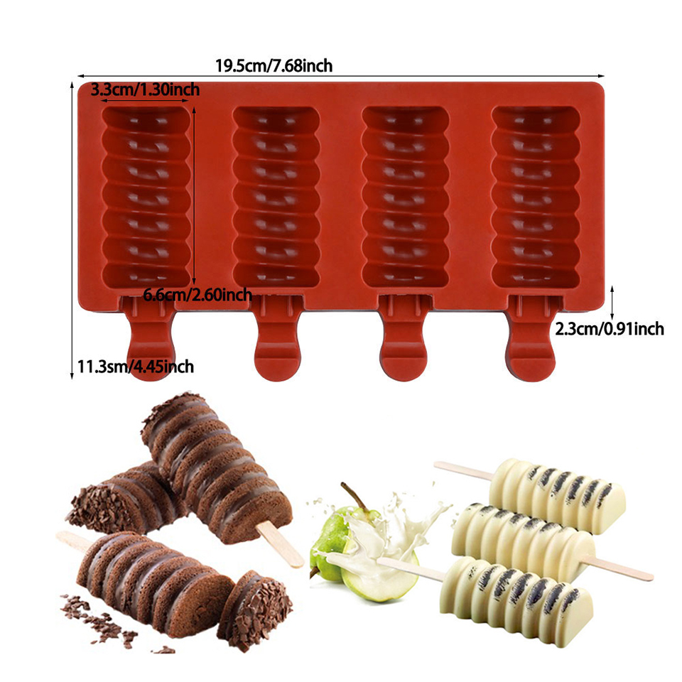 Diy Silicone Ice Cream Molds 4 Cell Homemade Fruit Juice Popsicle Maker With Sticks Mini Frozen Dessert Tools Lolly Mould - 3