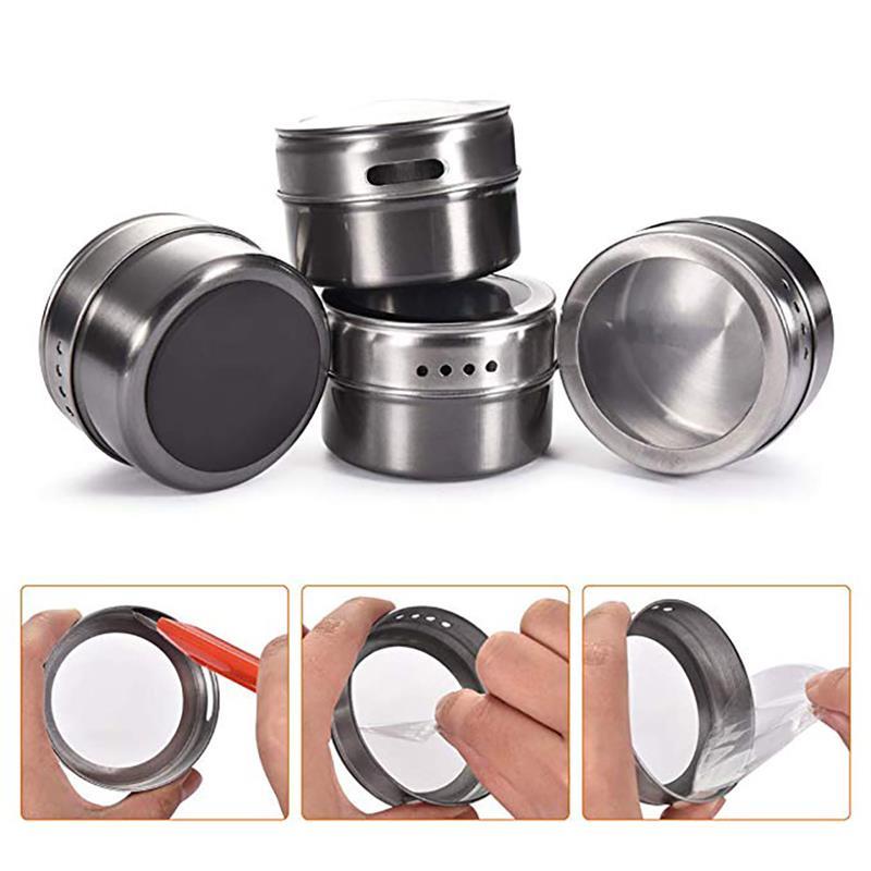 Stainless Steel Magnetic Spice Jars With Stickers Kitchen Storage Containers For Powder Pepper Seasoning Sprays - 11