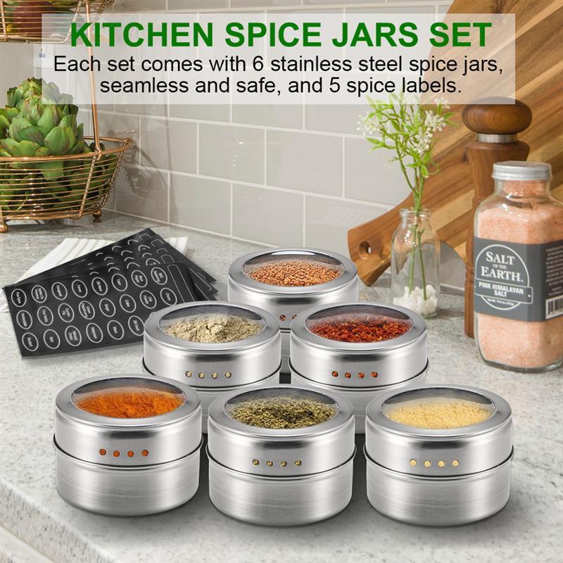 Stainless Steel Magnetic Spice Jars With Stickers Kitchen Storage Containers For Powder Pepper Seasoning Sprays - 8