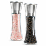 2pcs Set Salt And Pepper Grinder - Stainless Steel Mill With Glass Body Adjustable Ceramic - 6