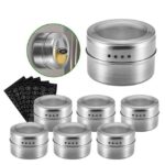 Magnetic Spice Jar Set With Stickers Stainless Steel Tins Storage Container Pepper Seasoning Sprays Tools