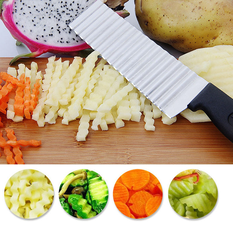 Stainless Steel French Fry Maker Vegetable Fruit Wavy Chopper Potato Chip Slicer And Dough Cutter - 1