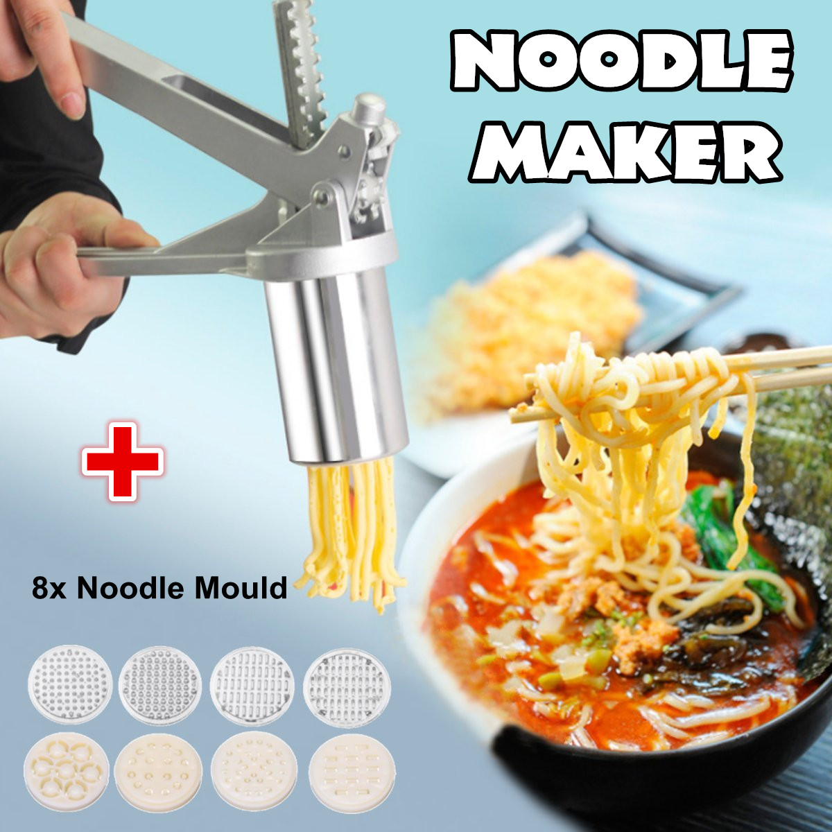 Stainless Steel Manual Pasta Maker Noodle Press Fruit Juicer With 8 Moulds - 1