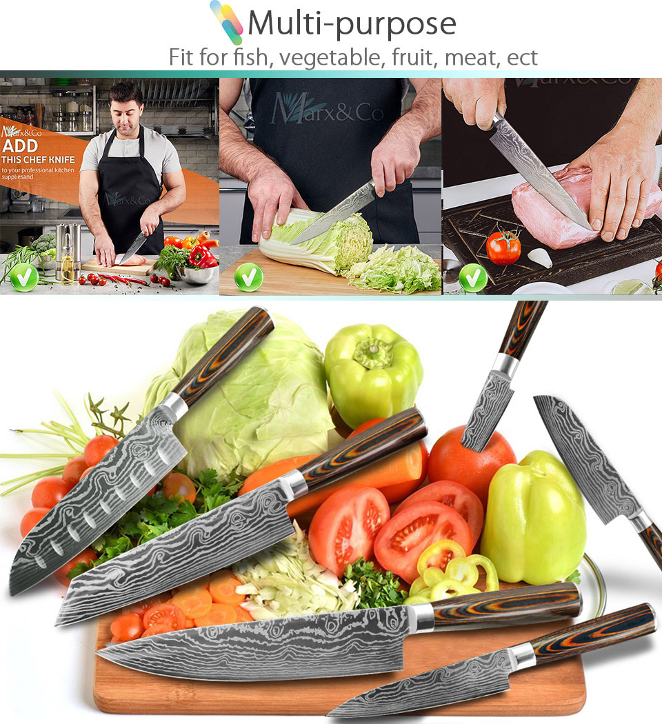 8inch Japanese Chef Set 7cr17 440c Stainless Steel Laser Damascus Santoku Cleaver Meat Slicer Tool For Kitchen - 1