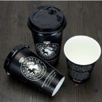 50pcs Creative Disposable Coffee Cup 300ml 400ml 500ml 700ml Varies Capacity Black Drink Paper With Lid - 4