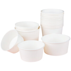 50pcs Pack Large Capacity White Paper Bowl Fast Food Storage Disposable Package Plastic Lid - 2