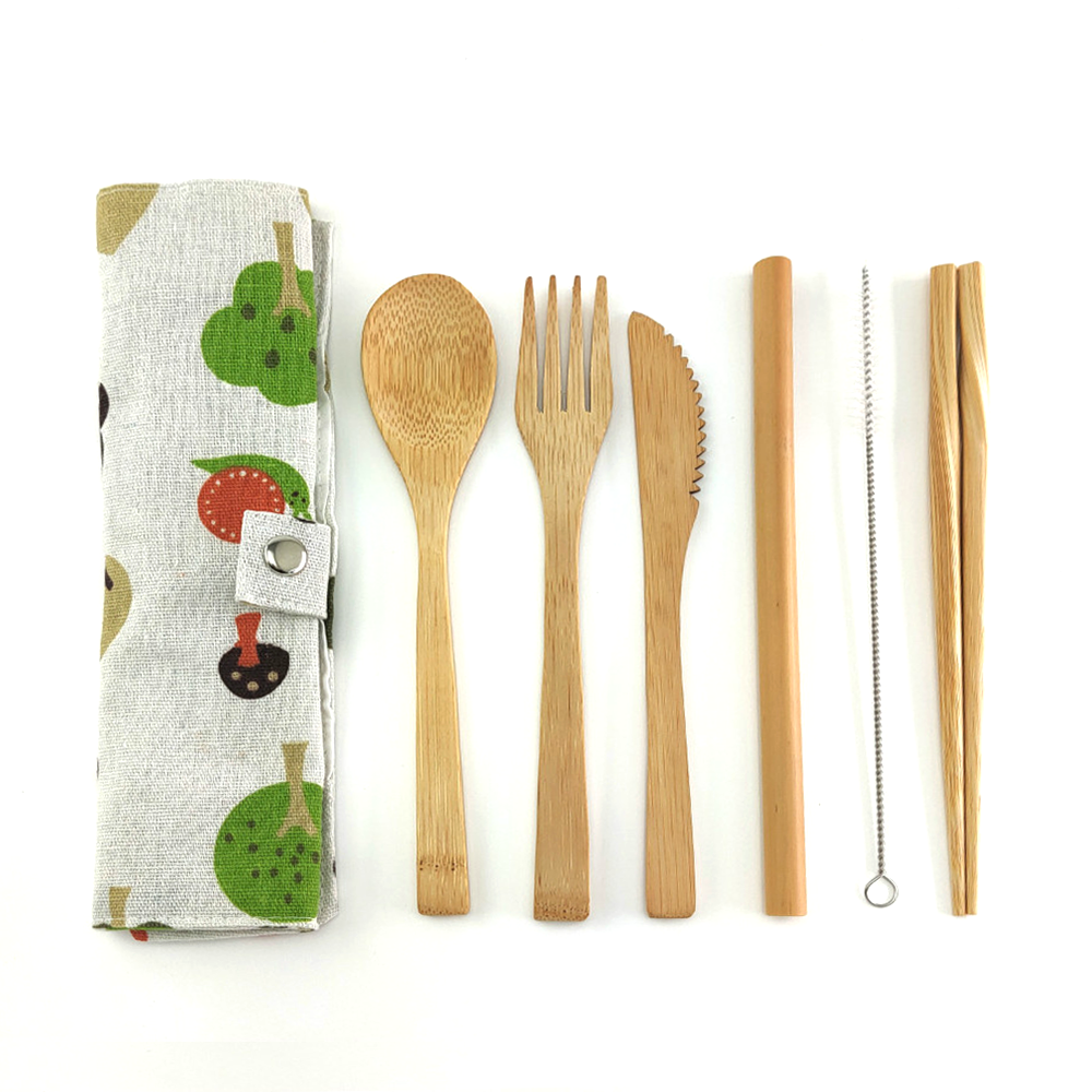 Ecofriendly Bamboo Travel Cutlery Set Includes Fork Spoon Straw Ideal For Camping Picnics - 8