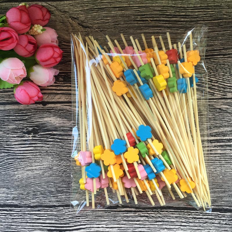 100pc Bamboo Cocktail Skewers 12cm Heart Flower Picks For Wedding Party Buffet Cupcake Fruit Salad Dessert Decor - 11