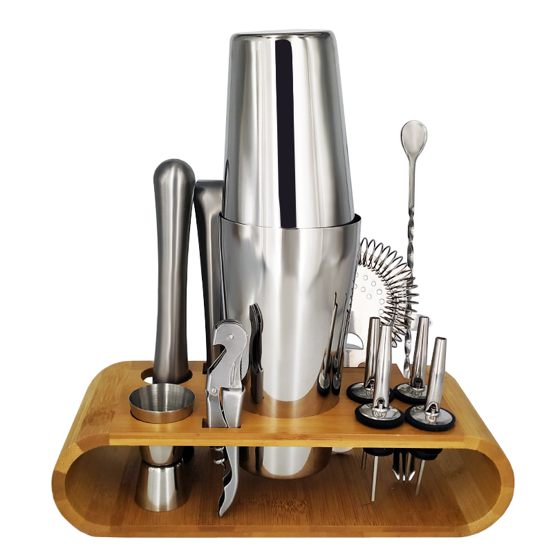 Boston Stainless Steel Cocktail Shaker 13pcs Set Wine Mixer Bartender Tools With Stand - 5