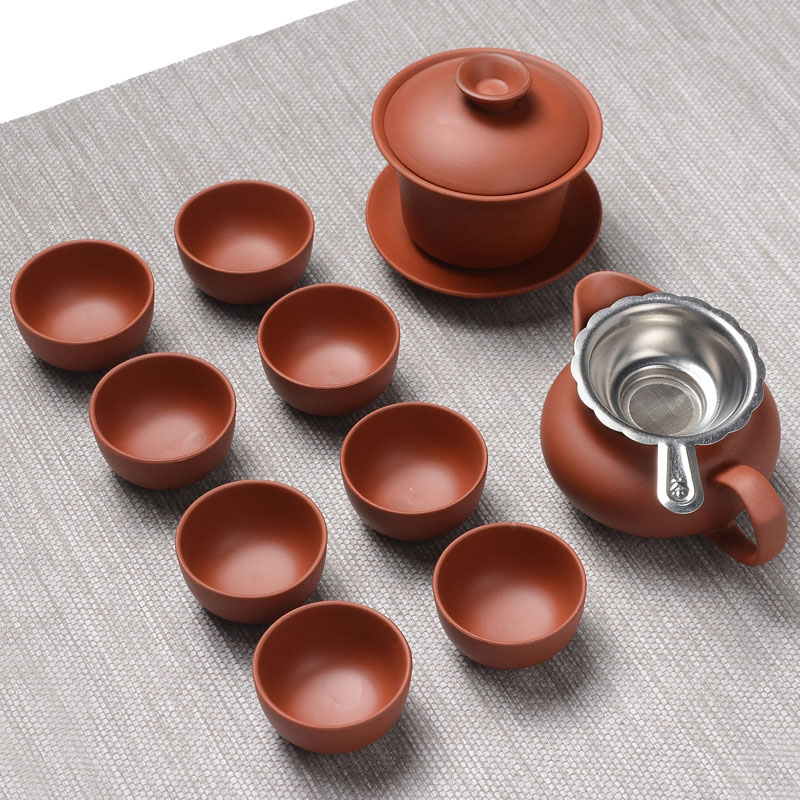 Handmade Yixing Zisha Ceramic Tea Set Purple Clay Kung Fu Teapot Puer Kettle Drinkware Cups - 8