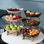 2 3 Tiers Plastic Fruit Plates With Wood Holder Oval Serving Bowls For Party Food Server Display Stand Candy Dish Shelves