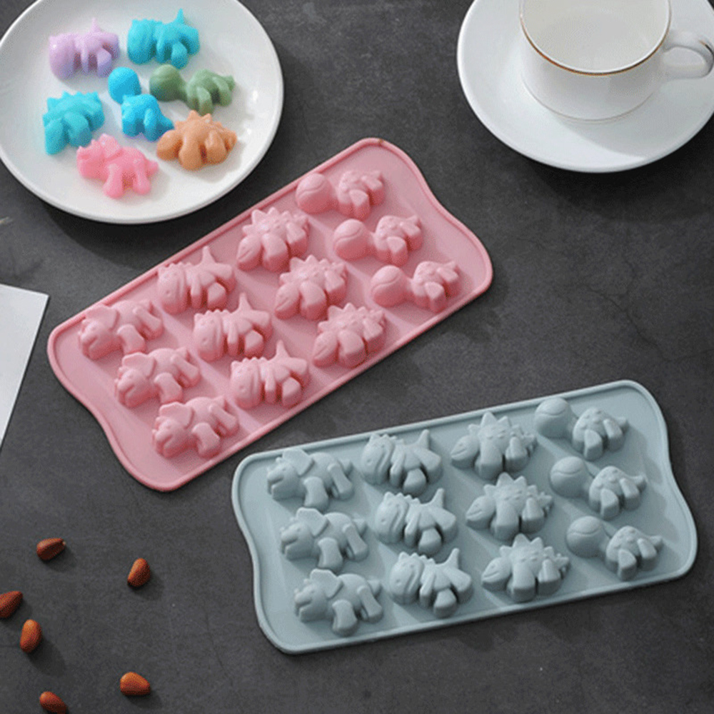 12grid Dinosaur Silicone Mold Tray Ice Cube Popsicle Cake Decoration Creative Chocolate Making Tool - 2