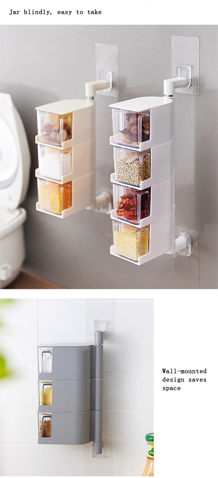 Wallmounted Rotating Spice Rack Transparent Salt Pepper Condiment Containers Kitchen Storage Organizer Seasoning Drawer Jar - 4