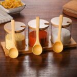 Set Glass Herb Spice Tools Seasoning Bottle Sugar Salt Storage Jar Jars With Wooden Spoon Kitchen Accessories - 2