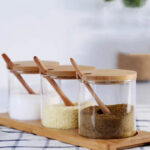 Set Glass Herb Spice Tools Seasoning Bottle Sugar Salt Storage Jar Jars With Wooden Spoon Kitchen Accessories