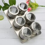 Magnetic Spice Jars With Pedestal Food Grade Stainless Steel Container Set Labels Stickers Seasoning Bottle Pepper Storage - 6