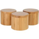 Top-round Bamboo Jar Salt And Spice Storage Box Small With Magnetic Lock Swivel Lid - 6