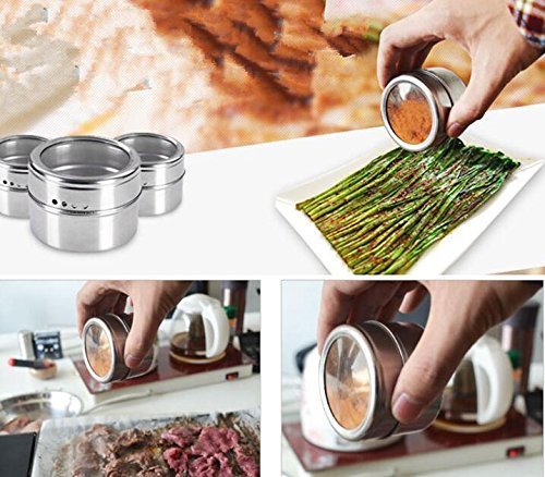 Gougu Stainless Steel Magnetic Spice Jars Set With Labels Storage Tins Spraying Tools Bonus Peeler - 12