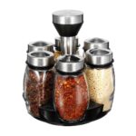 Rotating Spice Seasoning Storage Rack Stand Holder 6 Bottles Pepper Salt Shakers Kitchen Organizer Shelf Condiment Sprays Box