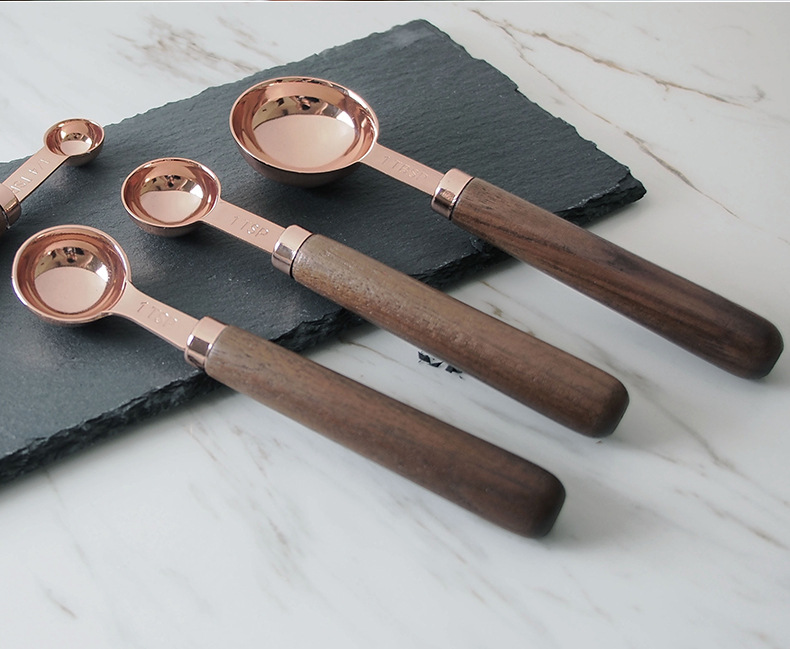 Stainless Steel And Copper Measuring Cups Spoons Set Mirror Polished Copperplated 8 Pieces - 3