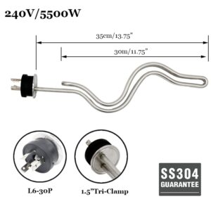 Ripple Heating Element 5500w 240v 35cm Integrated 1 5“tri Clamp & L6-30p Plug Stainless Steel Ulwd Homebrew Electric Brewery - 2