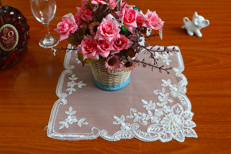 Singer Handmade Beaded Coaster Placemat 28cm Square Mesh Embroidery Dining Table Decoration Coffee Table Mat Dust Cloth Box - 11