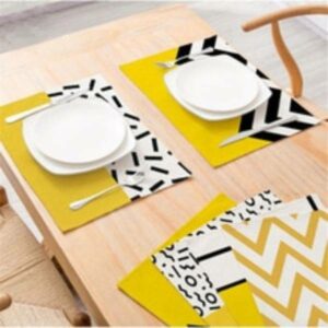 Ttlife Yellow Geometric Striped Kitchen Placemat Polyester Dining Table Mat Cup Coaster Restaurant Decoration Tableware Napkins