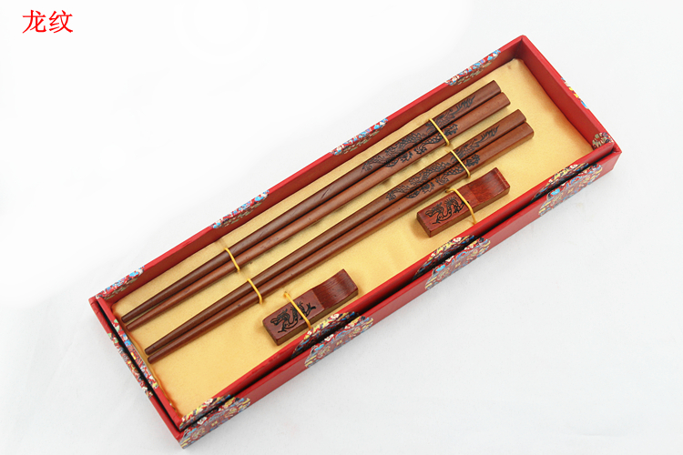 Chinese Dragongrain Wooden Chopsticks Set Ideal For Business Gifts Wedding Presents With Holder Rest - 33