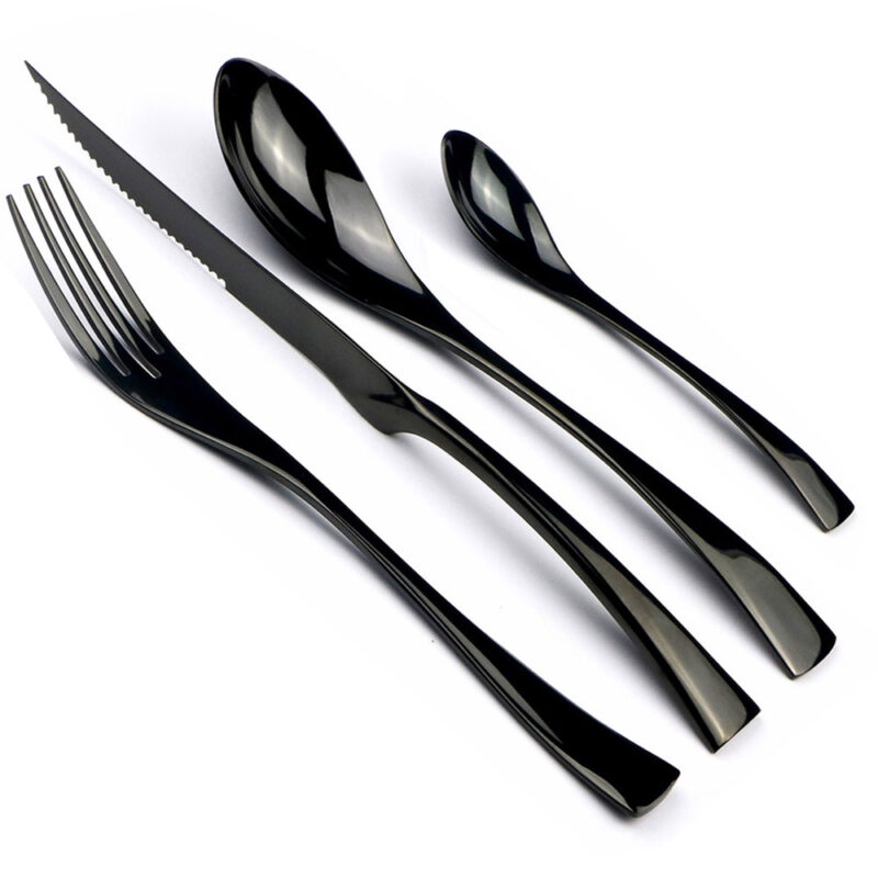 24piece Rainbow Black Flatware Cutlery Set 18 10 Stainless Steel Dinnerware Sharp Steak Dinner Forks Spoons Tableware