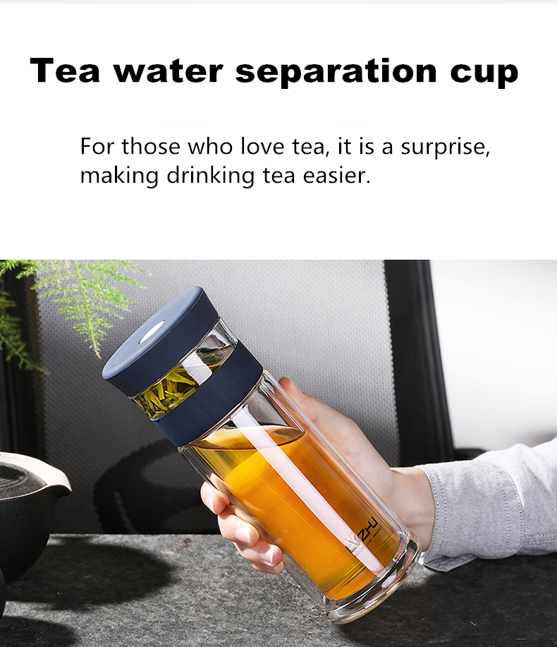 400ml Double Wall Glass Tea Infuser Bottle Portable Water Cup With Lid And Filter Ideal Gift - 2