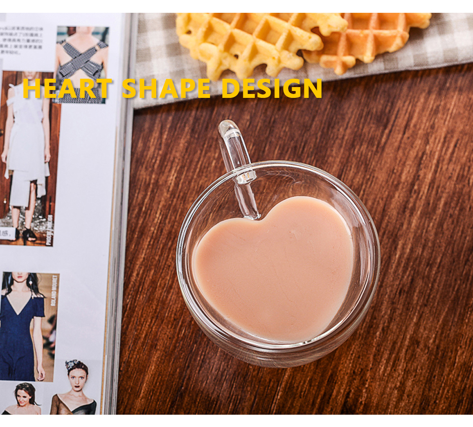 Double Wall Insulated Heart Shaped Glass Mug 180ml240ml Cute Love Design Teacoffee Travel Cup - 3