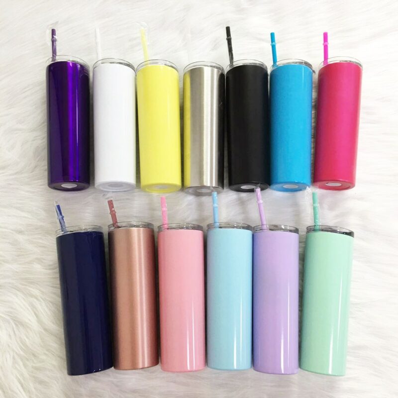 20oz Stainless Steel Skinny Tumbler With Lid Straw Cup Wine Tumblers Mugs Double Wall Vacuum Insulated Water Bottle