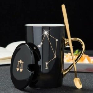 12oz Creative Diamond Ceramic Coffee Mug Porcelain Tea Cup With Gold Painted As Gift Lid And Spoon