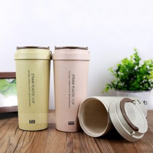 Pastoral Wheat Fiber Hand Milk Cups Cola Coffee Cup Student Sport With Cover Thermo Lid Drinking Water - 2