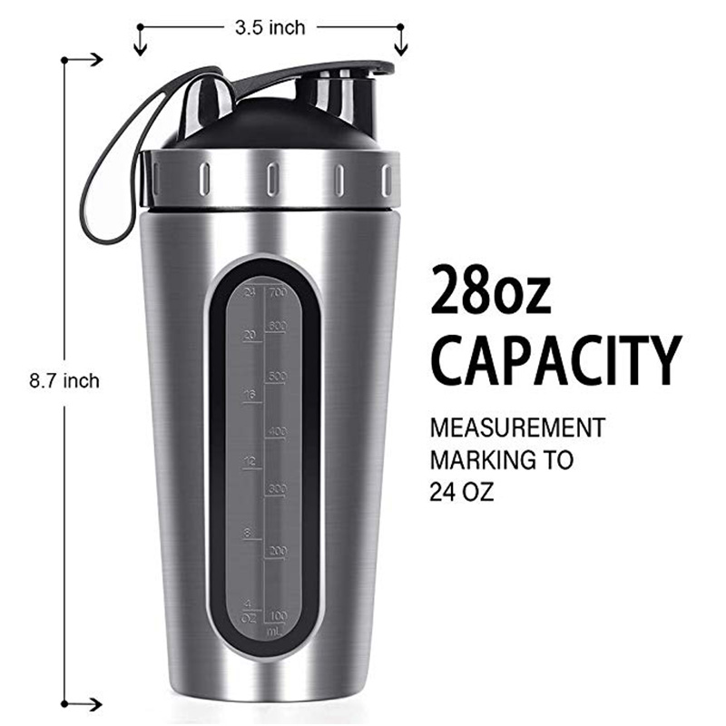 28oz Stainless Steel Whey Protein Shaker Bottle Vacuum Insulated Gym Blender Cup For Sports Nutrition And Water - 4