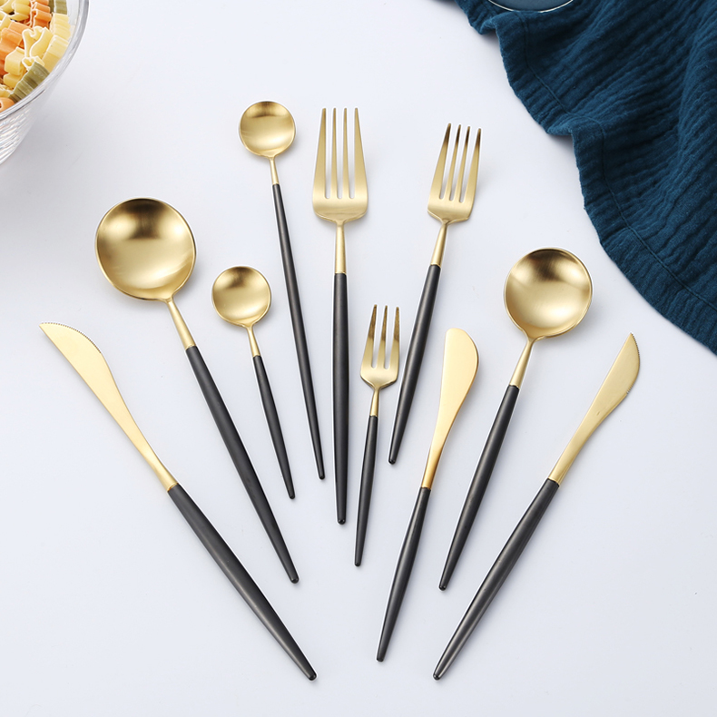 Black Gold Stainless Steel Cutlery Set Silverware Flatware Dinnerware With Forks Chopsticks For Elegant Dining - 17