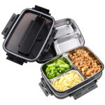 Portable 304 Stainless Steel Bento Box With 3 Compartments Lunch Leakproof Microwave Heating Food Container Tableware Adults