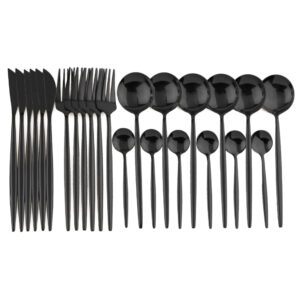 24pcs Black Dinnerware Set 18 10 Stainless Steel Cutlery Fork Spoon Tableware Flatware Silverware Gift Box