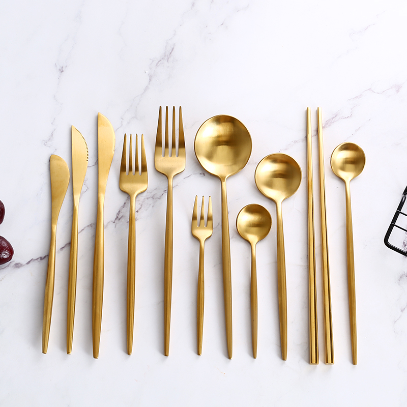 Luxurious Goldplated Stainless Steel Dinnerware Set Steak Fork Coffee Spoon Teaspoon Dessert Chopsticks Butter - 10