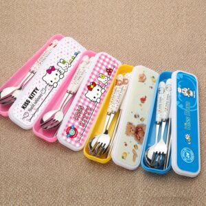 Fashion Tableware Cutlery Cookware Hello Kitty Fork Spoon Set Cartoon Portable Gifts Stainless Steel Dinnerwear Sets