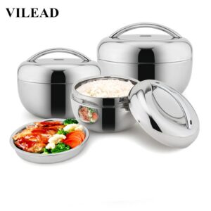 Vilead Stainless Steel Lunch Box For Kids Food Container Handle Heat Thermal Insulation Bowl Portable Picnic Bento