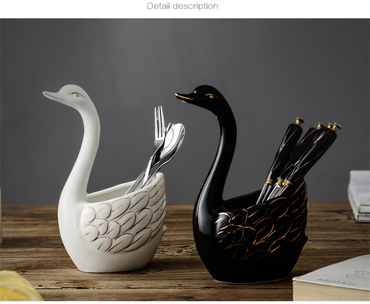 Elegant Ceramic Swan Dessert Cutlery Set With Stand Tableware For Cake Fruit Snacks Kitchen Utensil Holder - 10