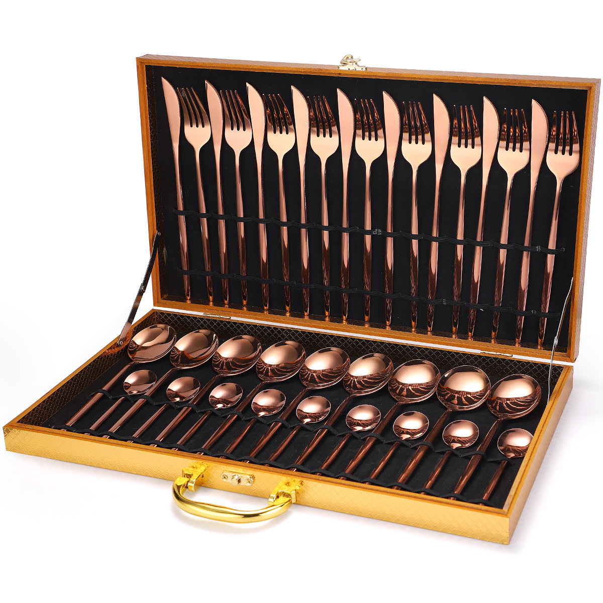 24piece Luxury Gold Stainless Steel Dinnerware Set Dishwasher Safe Cutlery With Forks Spoons Elegant Gift Box - 17