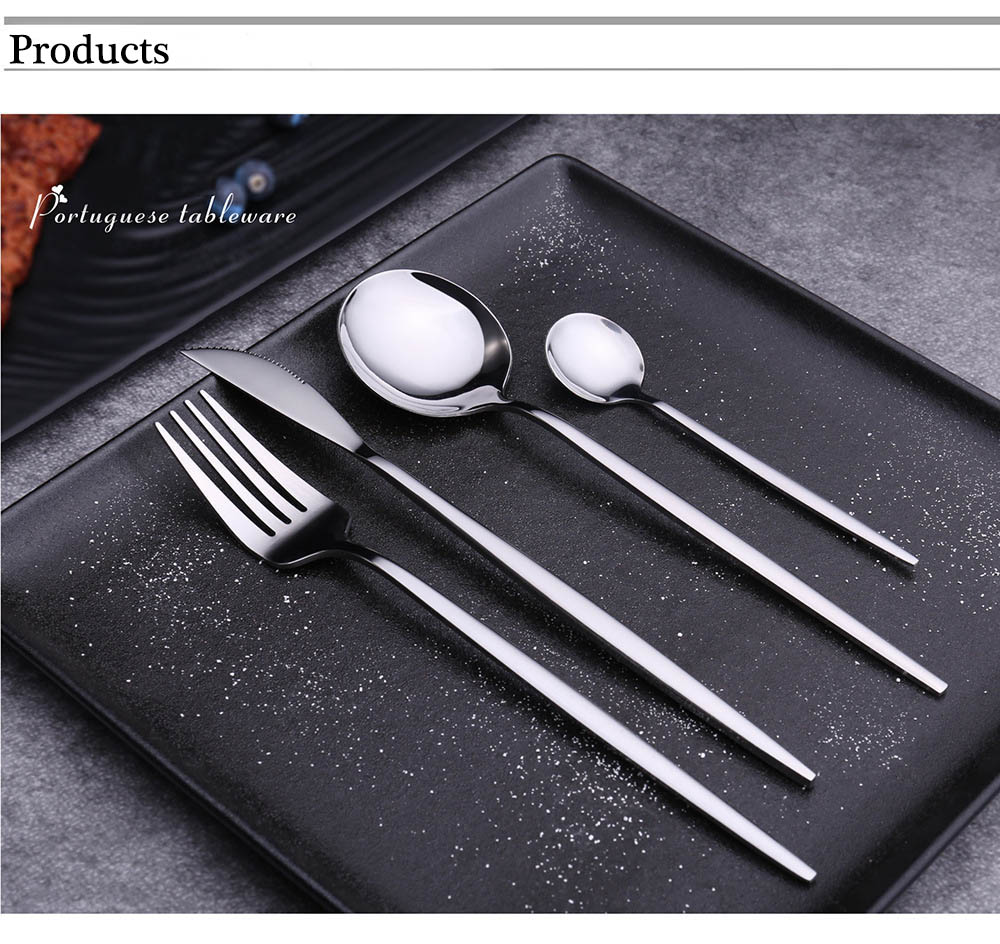 24pcs Luxury Black Gold Stainless Steel Cutlery Set 1810 Dinnerware With Fork Spoon Western Silverware Tableware - 4