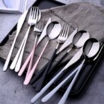 3pcs Lot Gold Portable Cutlery Stainless Steel Table S Poon Fork Set Korean Food Travel Camping Dinnerware Tableware Sets - 6