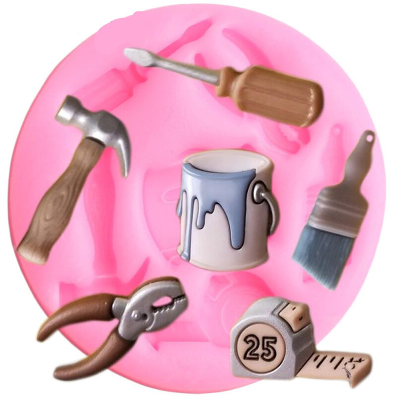 Hammer Brush Measuring Tape Silicone Molds Paint Bucket Cupcake Topper Fondant Candy Chocolate Mould Cake Decorating