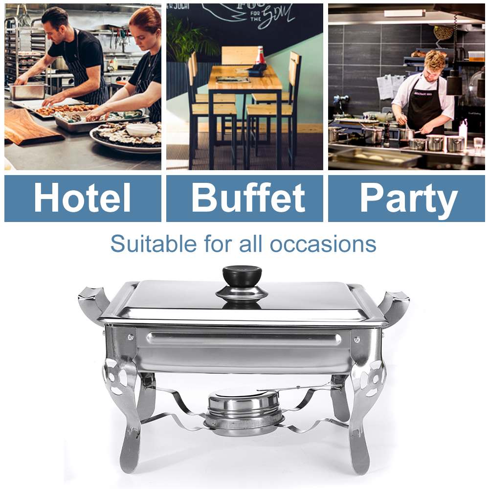 6l Stainless Steel Buffet Stove 14 Packs Square Chafing Dish Food Warmer Tray For Wedding Party - 1