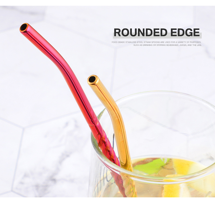 2pcs Reusable Gold Stainless Steel Straws Long Twisted Spoon Portable Tea Scoop Black Dinnerware Set For Bar Party - 5