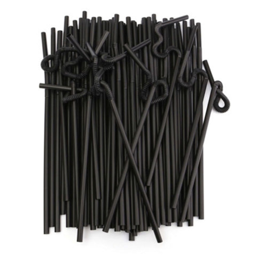 100pack Extra Long Black Disposable Plastic Straws Flexible Suction Tubes For Parties Bars Beer Juice Drinks - 5